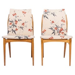 Vintage Mid Century Wood & Floral Fabric Side Chairs, 1950s