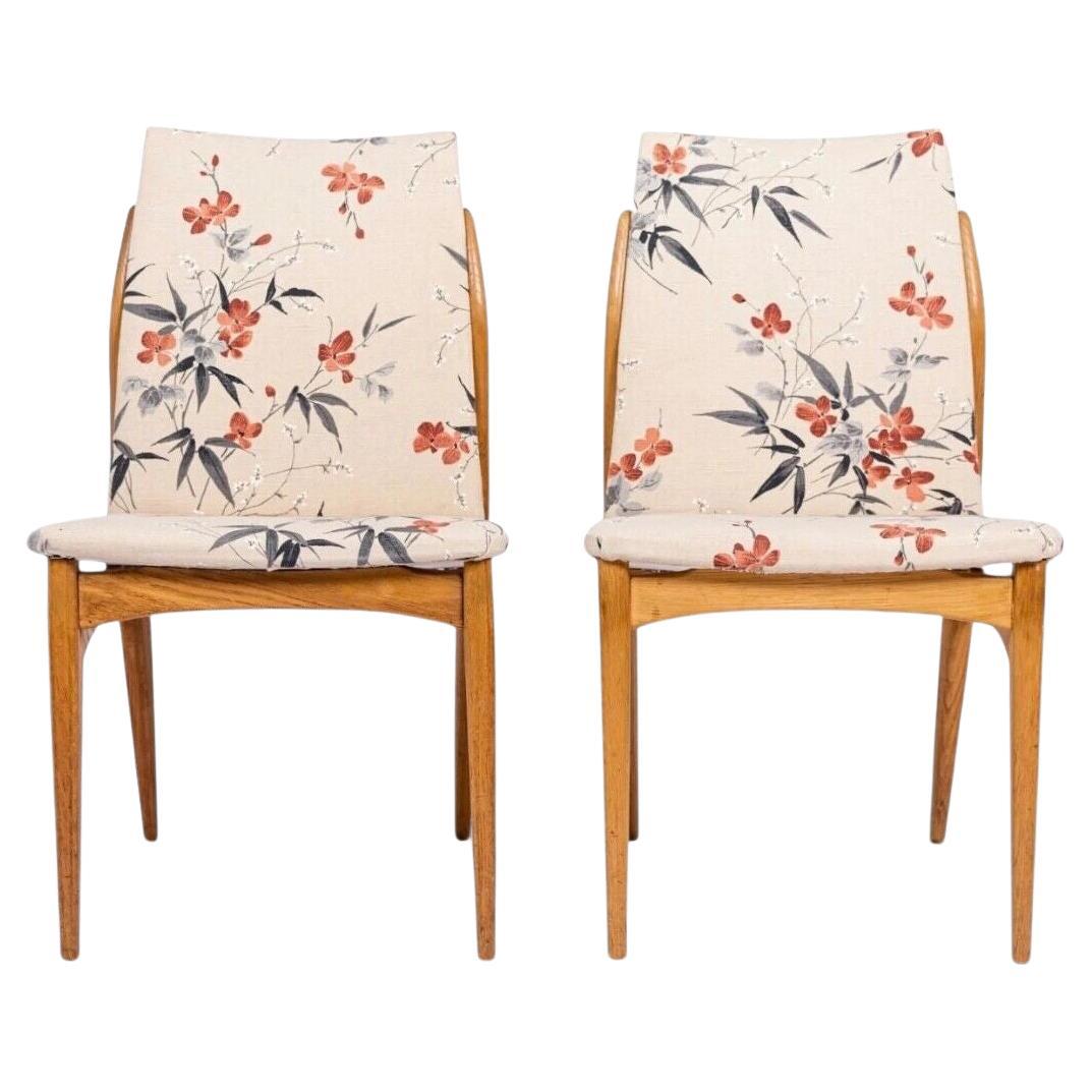 Vintage Mid Century Wood 
Floral Fabric Side Chairs, 1950s For Sale