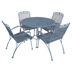Vintage Mid Century Woodard Outdoor Iron Table and 4 Chairs