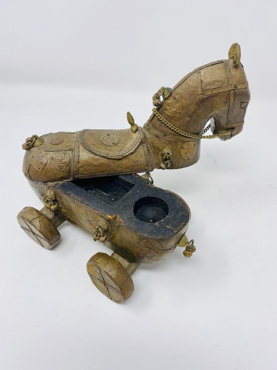 Brass Vintage Mid-Century Wooden Trojan Horse by Sudha Pennathur