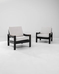 Vintage Mid-Century Wooden Upholstered Armchairs, A Pair