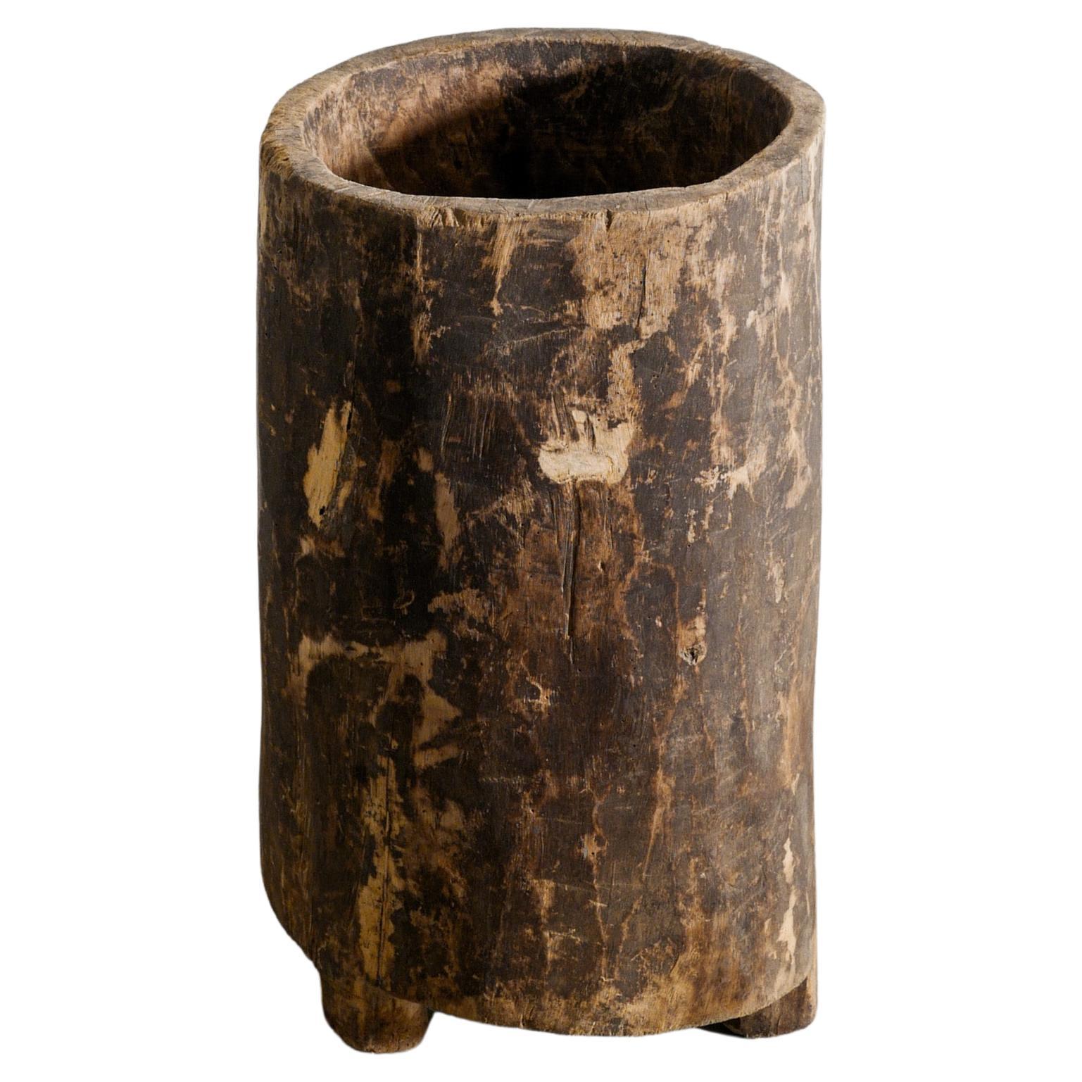 Vintage Mid Century Wooden Wabi Sabi Hollowed Out Garden Planter Pot, 1950s For Sale
