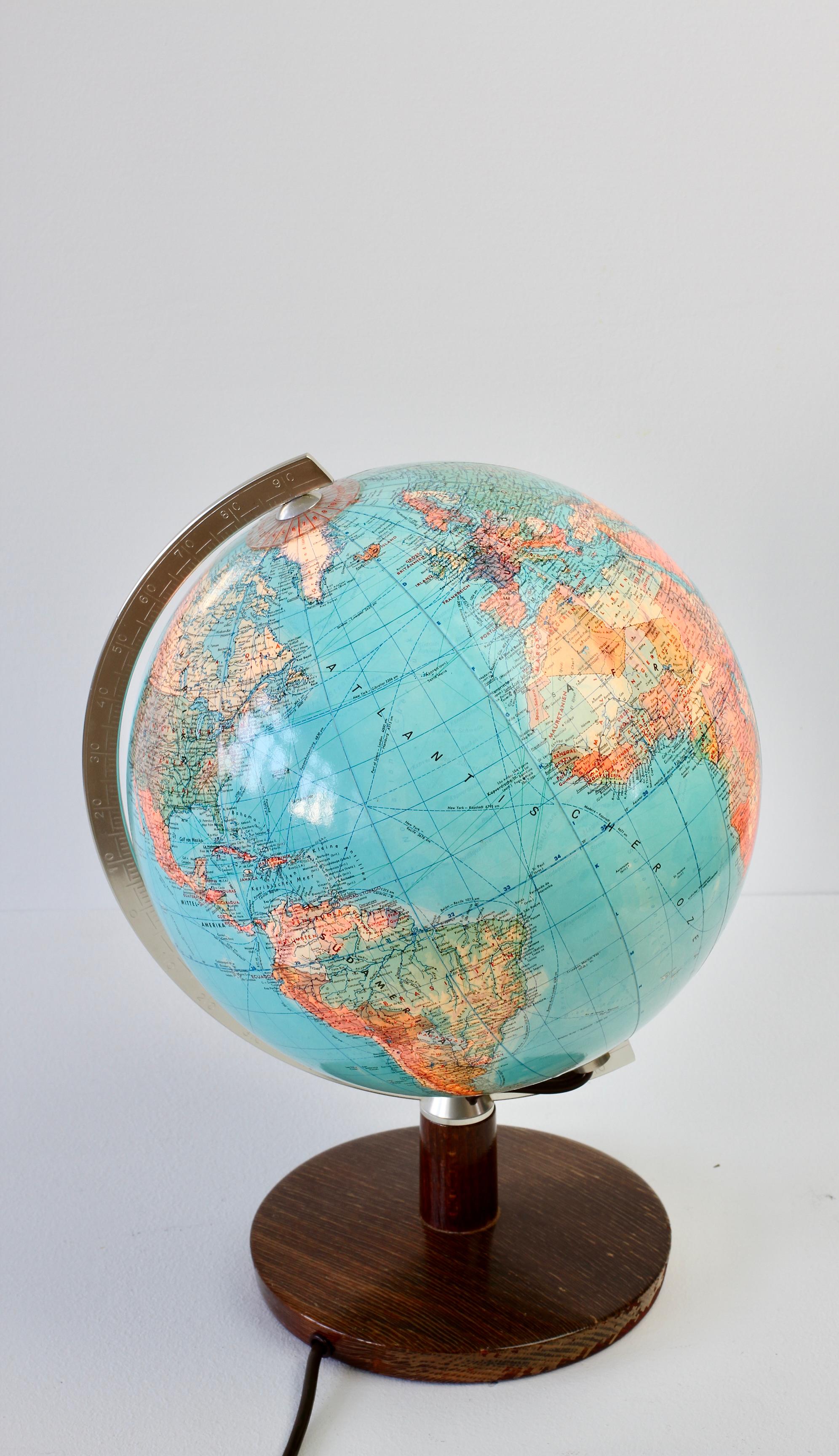 Stained Vintage Mid-Century World Map Globe Lamp Light by JRO Verlag Munich circa 1970s For Sale