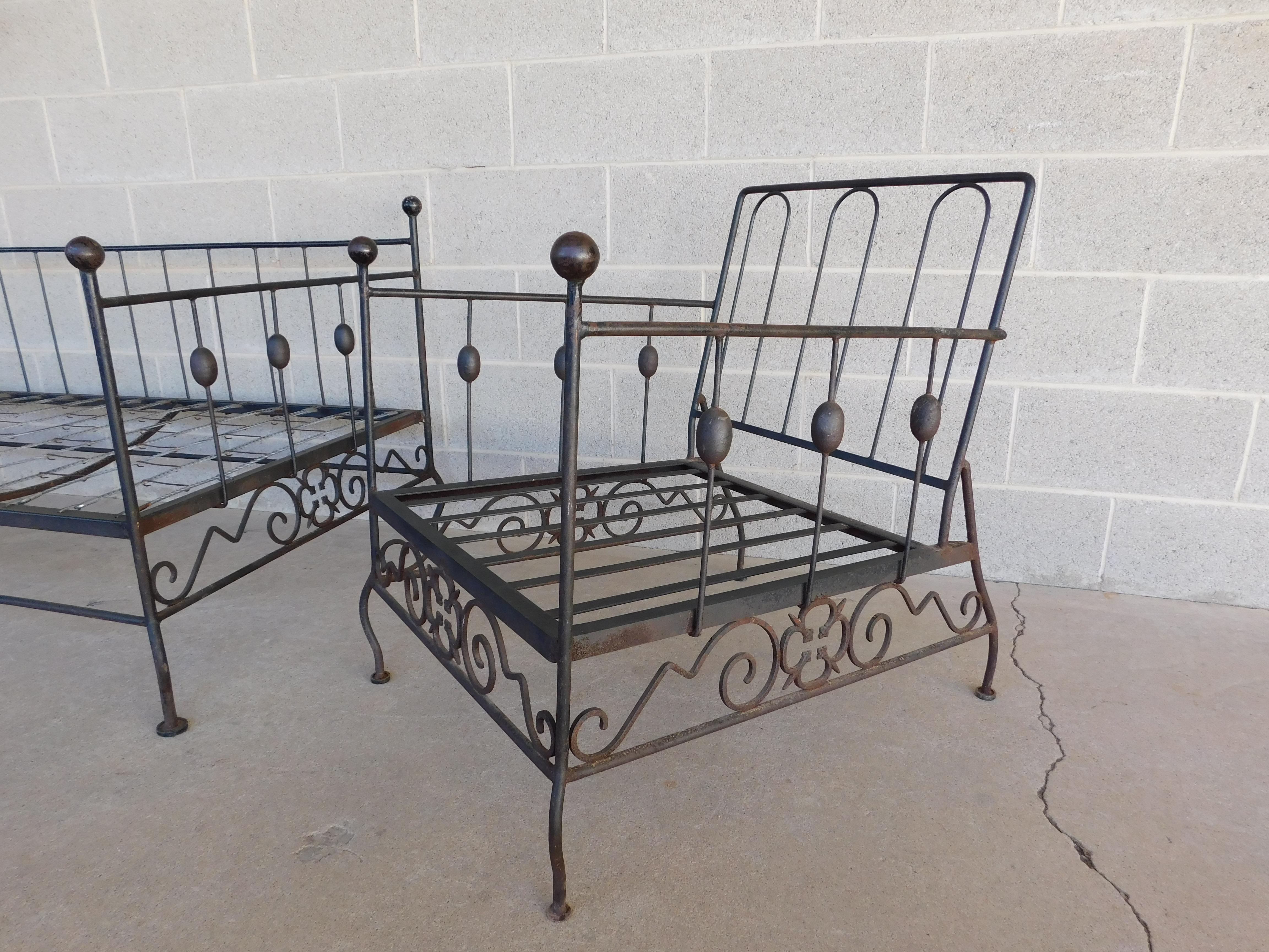 20th Century Vintage Midcentury Wrought Iron 3 Piece Set Attributed to Authur Umanuff