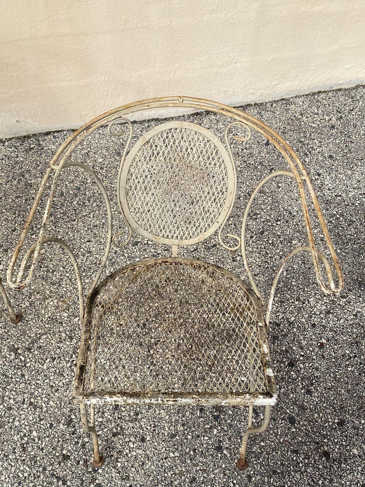 20th Century Vintage Mid Century Wrought Iron Barrel Back Garden Patio Dining Chairs - A Pair For Sale