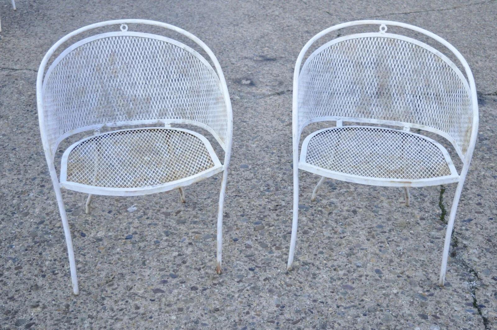 Vintage Mitte des Jahrhunderts Schmiedeeisen Barrel zurück Patio Esszimmer Arm Stühle - Set von 6 im Angebot 4