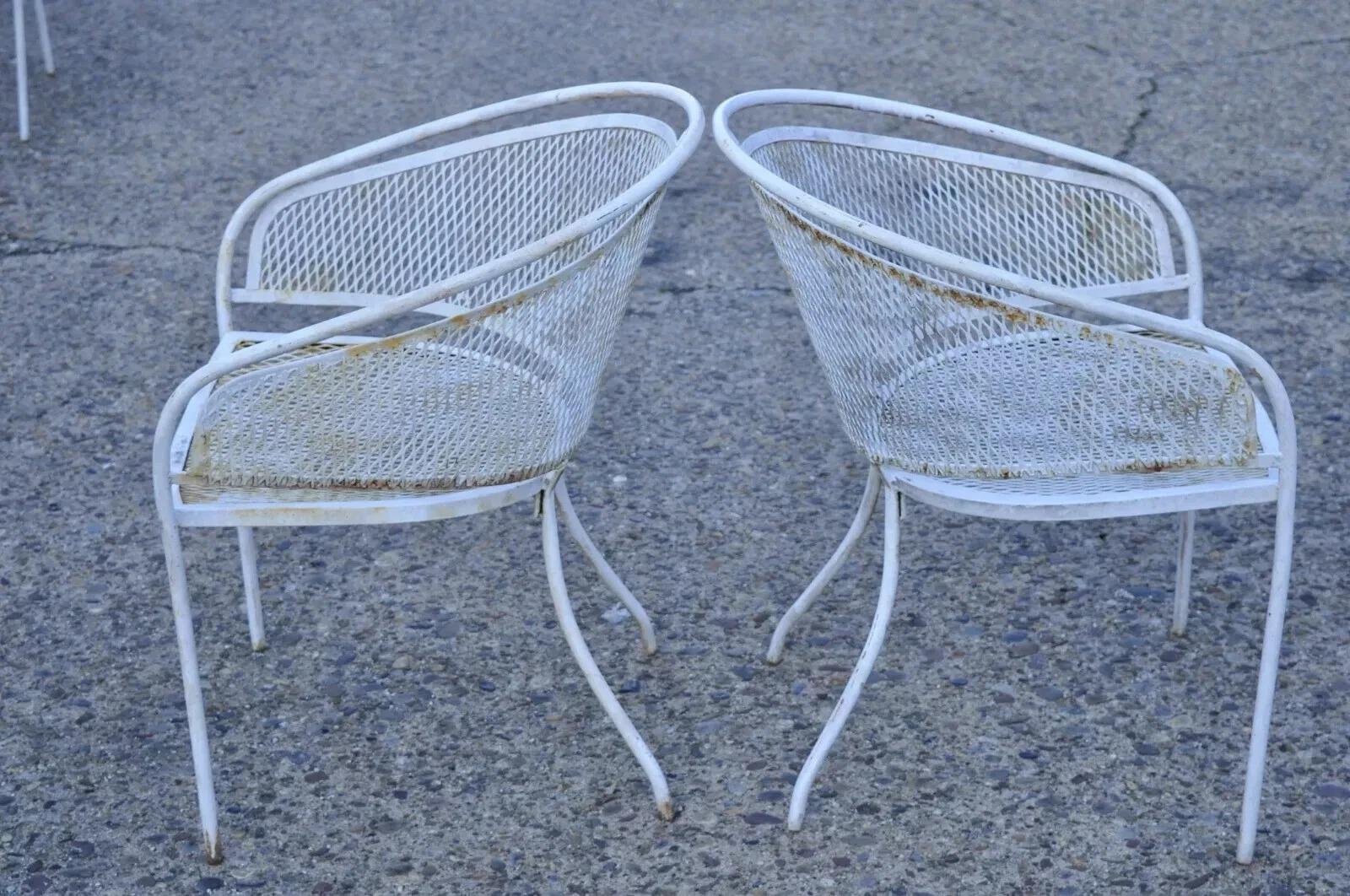 Vintage Mitte des Jahrhunderts Schmiedeeisen Barrel zurück Patio Esszimmer Arm Stühle - Set von 6 (Unbekannt) im Angebot