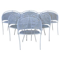 Vintage Mid Century Wrought Iron Barrel Back Patio Dining Arm Chairs - Set of 6