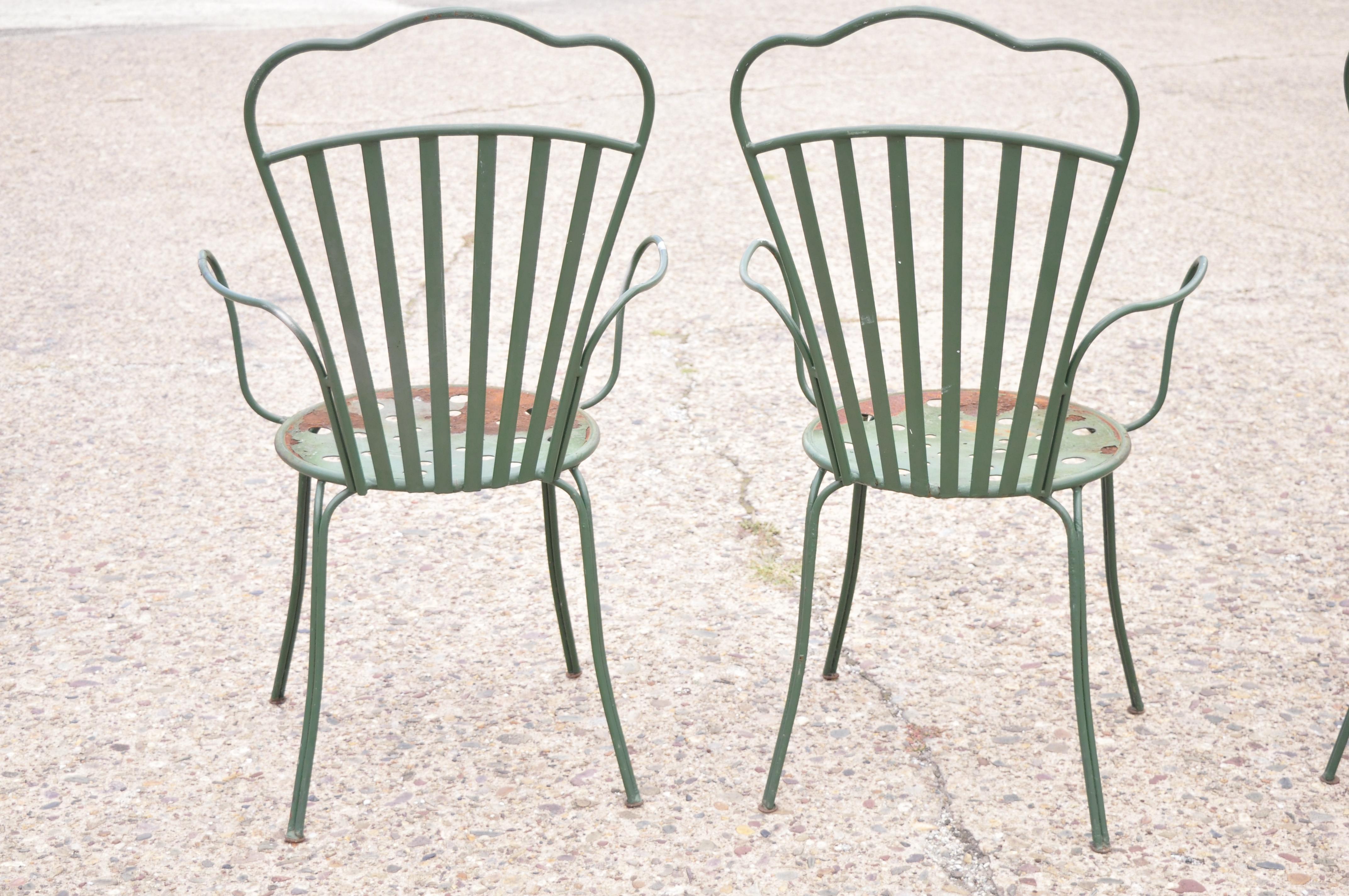 Vintage Mid Century Wrought Iron Fan Back Garden Patio Dining Chairs, Set of 4 4