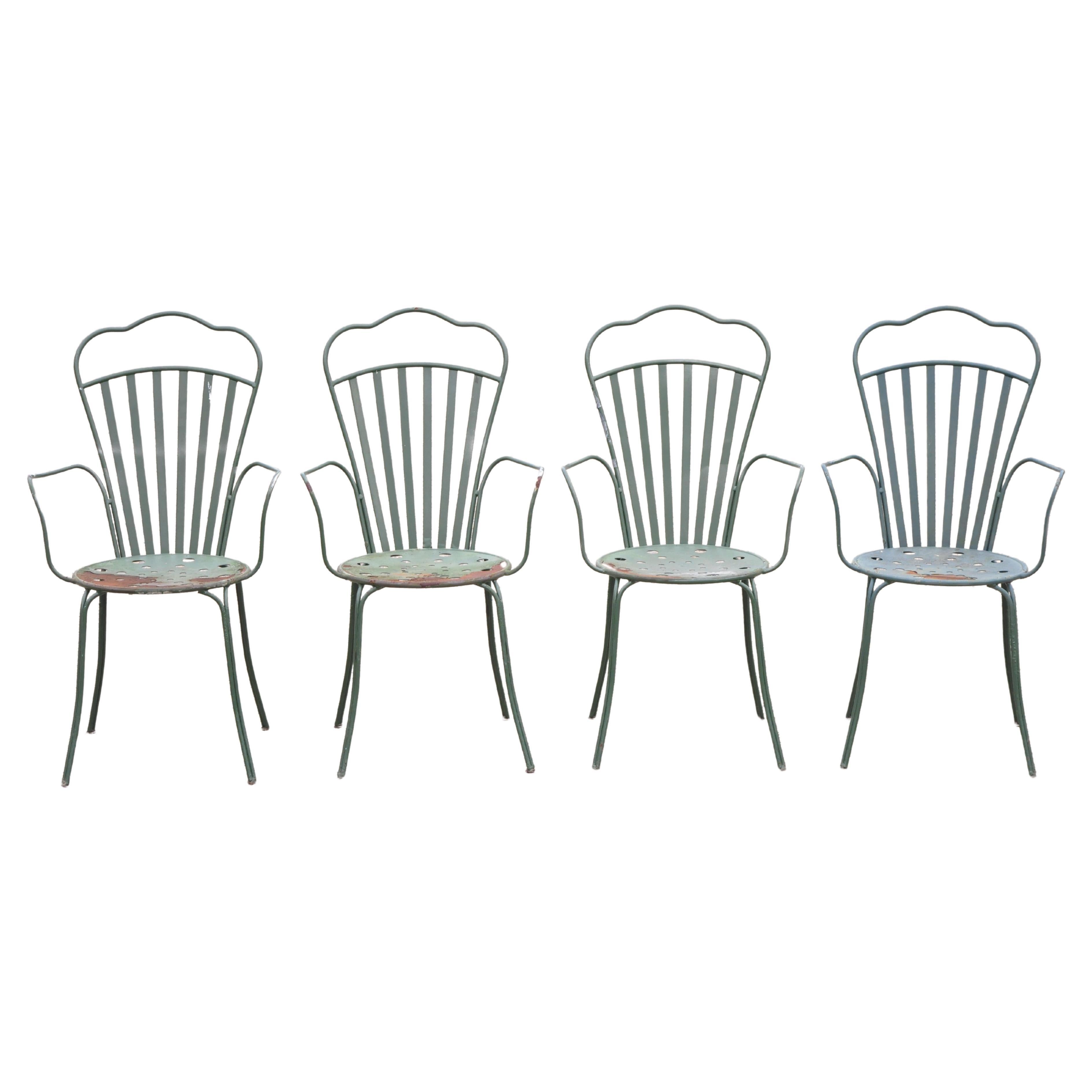 Set of Four Mid Century Woodward Wrought Iron Patio Lounge Chairs at