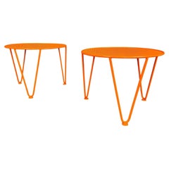 Vintage Mid Century Wrought Iron Patio Side Tables Attributed to Salterini