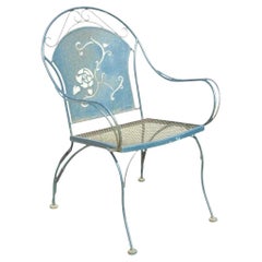 Vintage Mid Century Schmiedeeisen durchbohrt Rose Garten Patio Esszimmer Arm Stuhl
