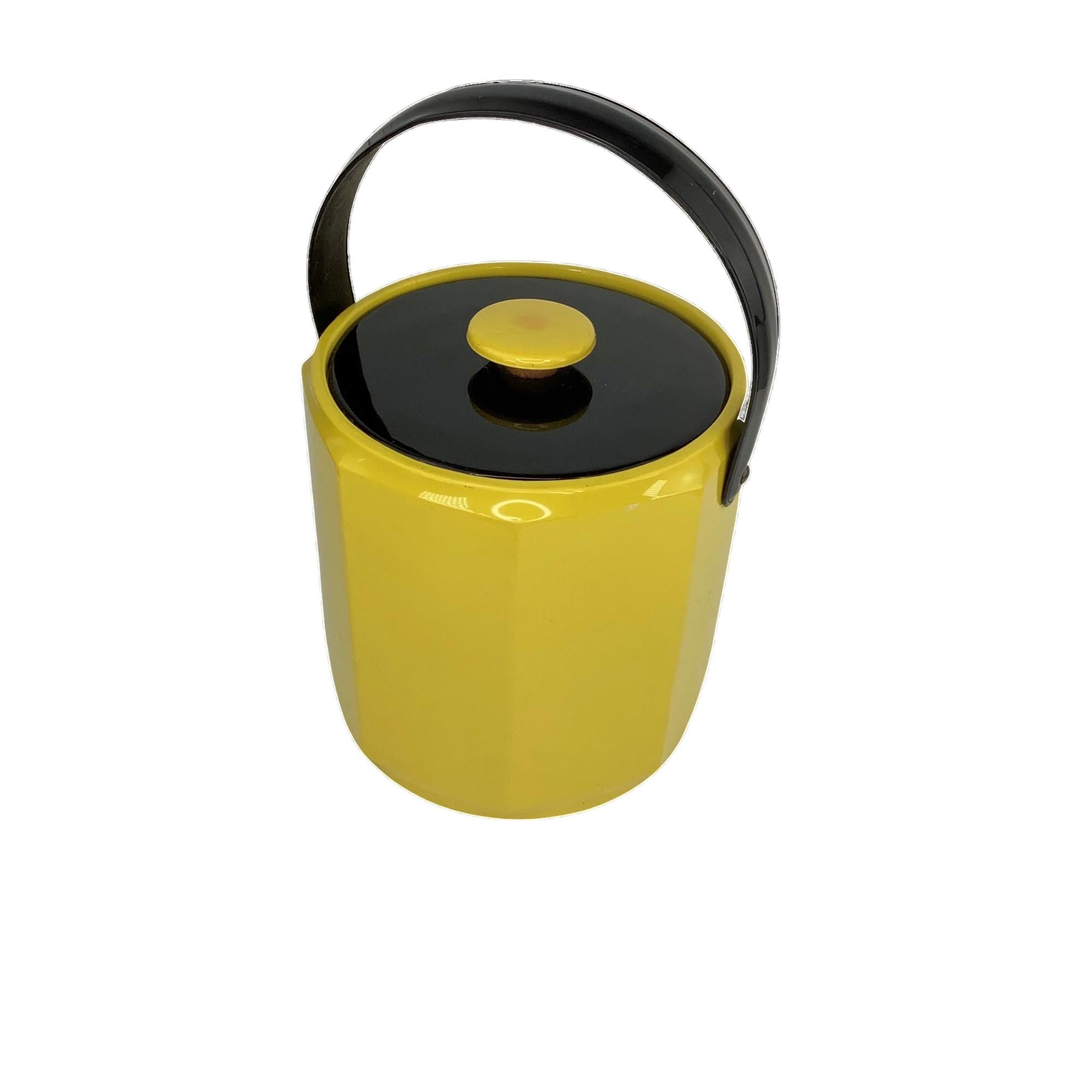 20th Century Vintage Mid Century Yellow and Black Vinyl Wrapped Ice Bucket For Sale