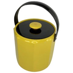 Secchiello per il ghiaccio vintage di metà secolo, giallo e nero, rivestito in vinile