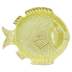 Vintage Mid Century Yellow and Gold Ceramic Luster Ware Fish Platter