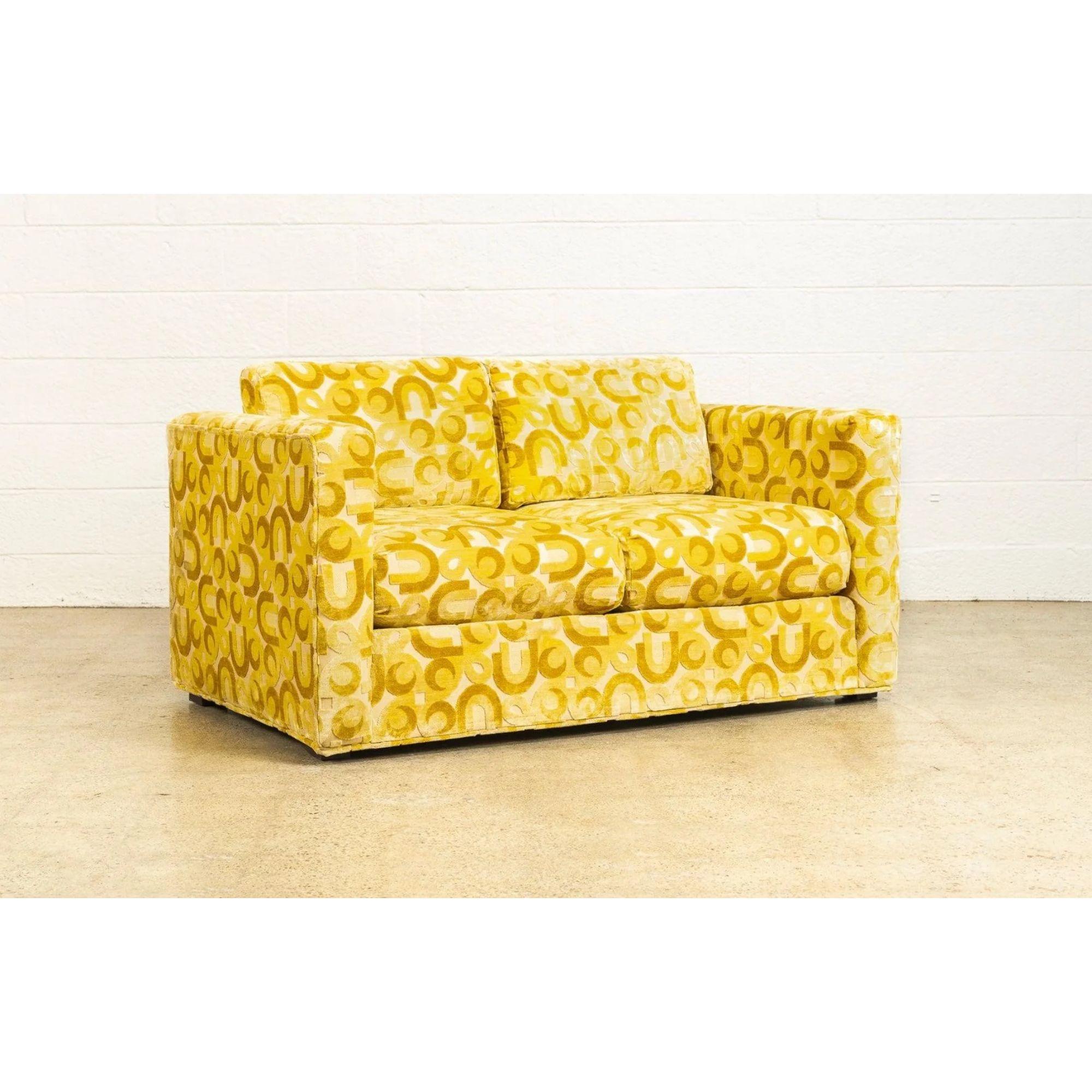 Mid-Century Modern Vintage Mid Century Yellow Loveseat Sofa by Sawyers, 1970s