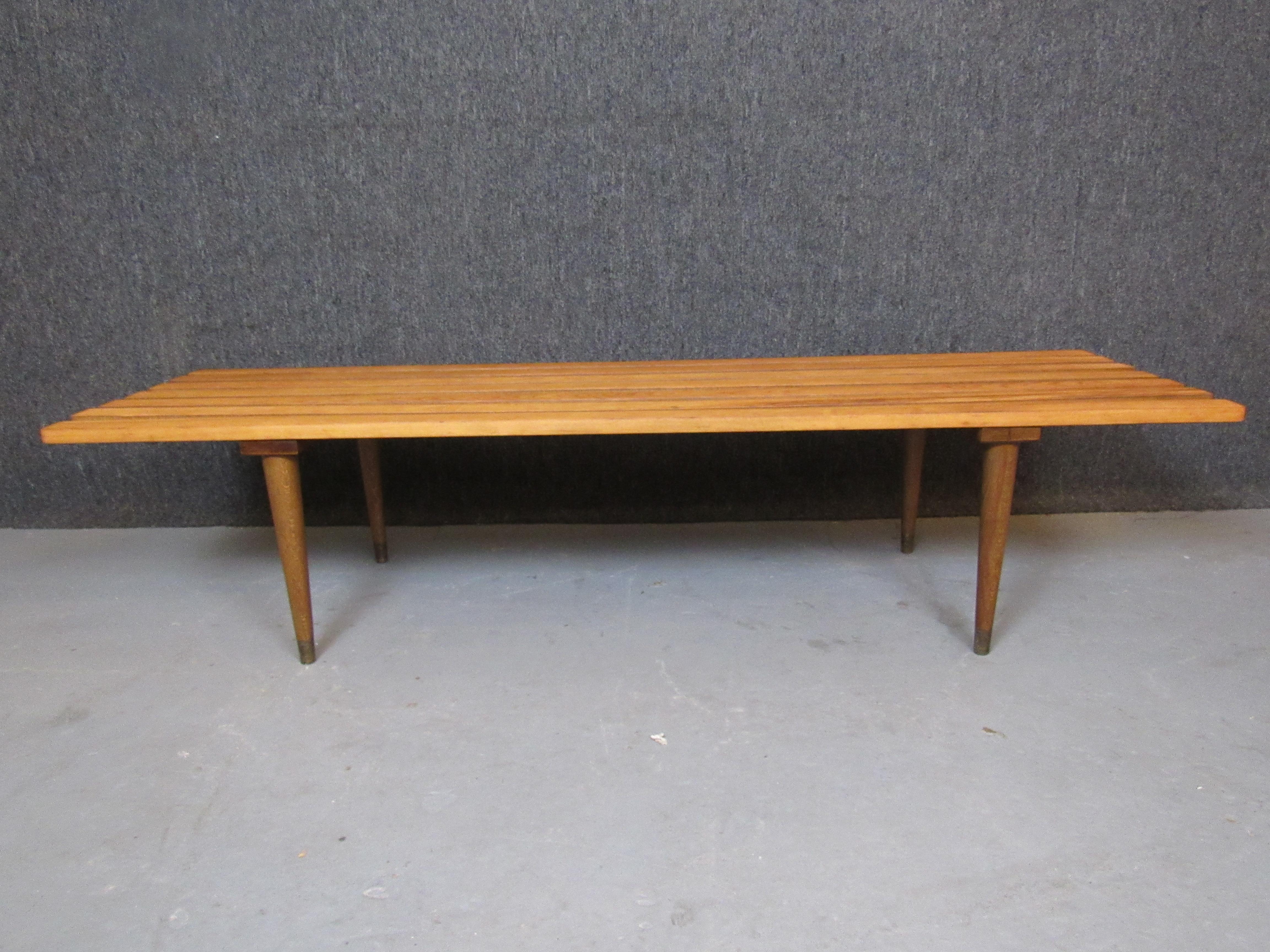 Vintage Mid-Century Yugoslavian Wooden Slat Bench For Sale at 1stDibs