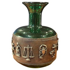Vintage Mid-Century Zodiac Green Glass Vase
