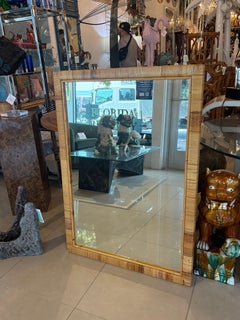 Vintage Mid CenturyCoastal Palm Beach Italian Wrapped Rattan Woven Wall Mirror