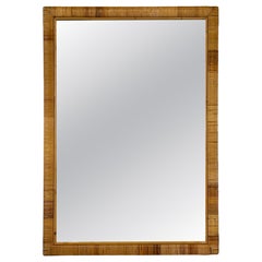 Vintage Mid CenturyCoastal Palm Beach Italian Wrapped Rattan Woven Wall Mirror