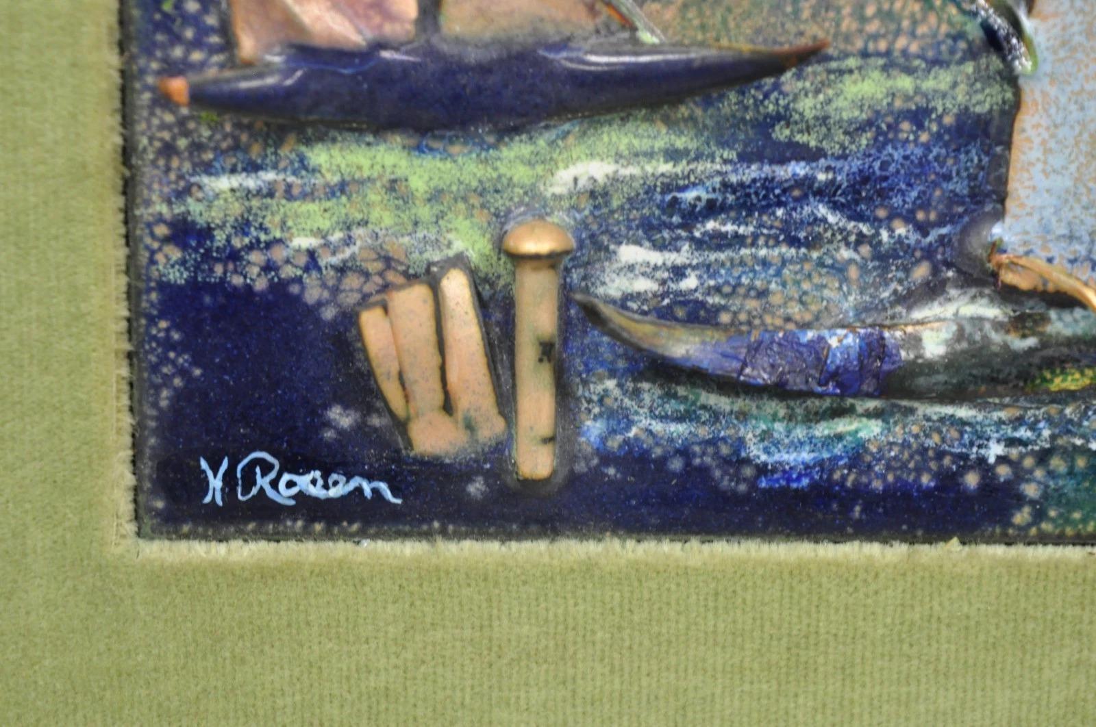 Vintage Mid Centuy Modern Enameled Copper Clipper Ship Art Painting by M. Rosen (Metall) im Angebot