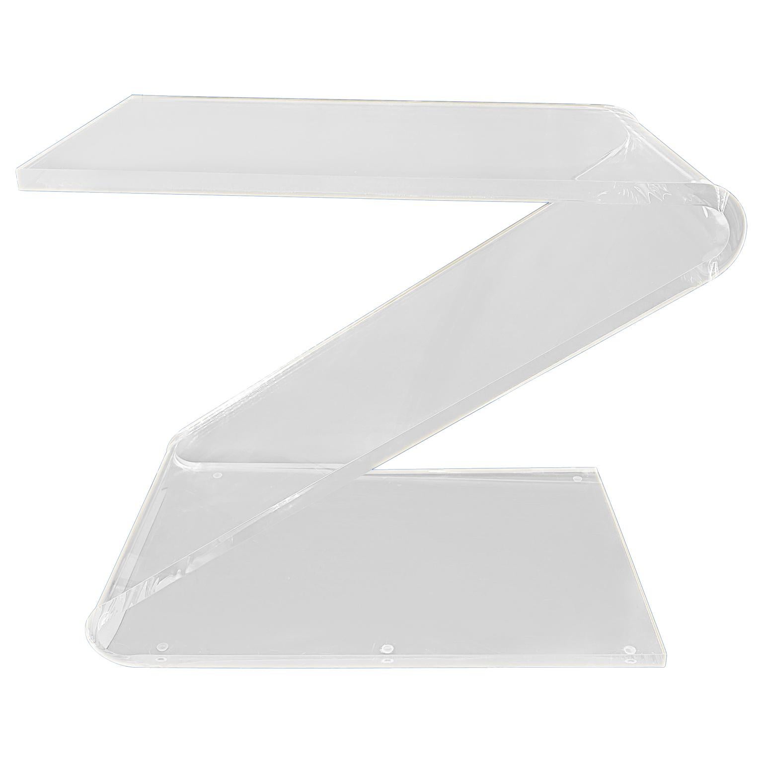 Vintage Mid-Modern Century Lucite Z shaped end side table.