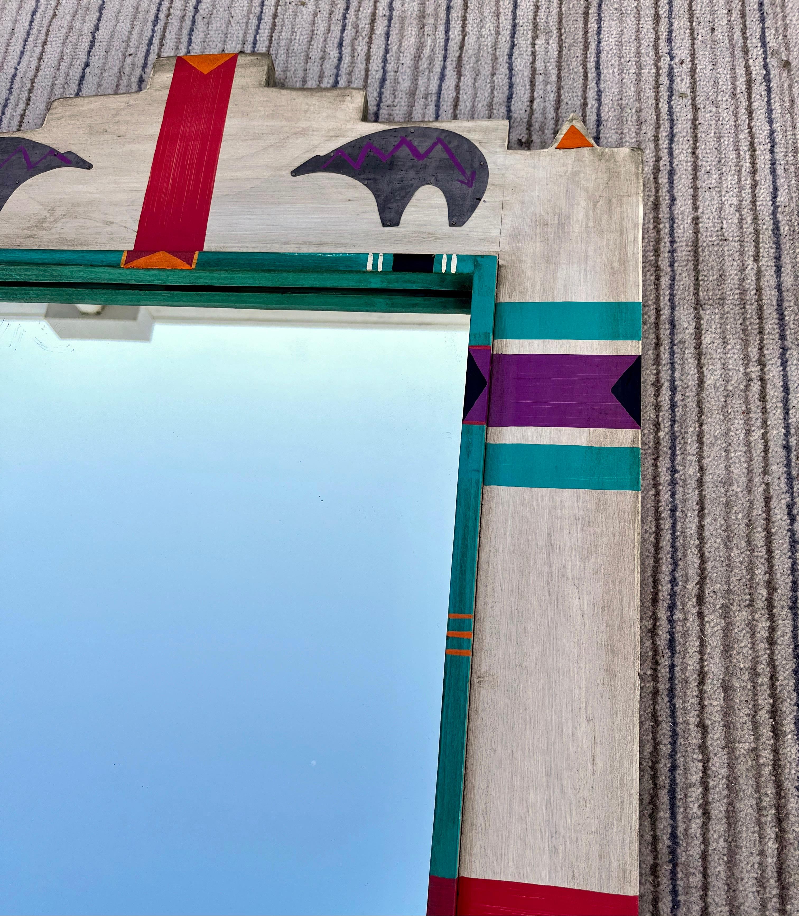 Vintage Mid Size Native American Art Inspired Wall Mirror, circa 1980s For Sale 5