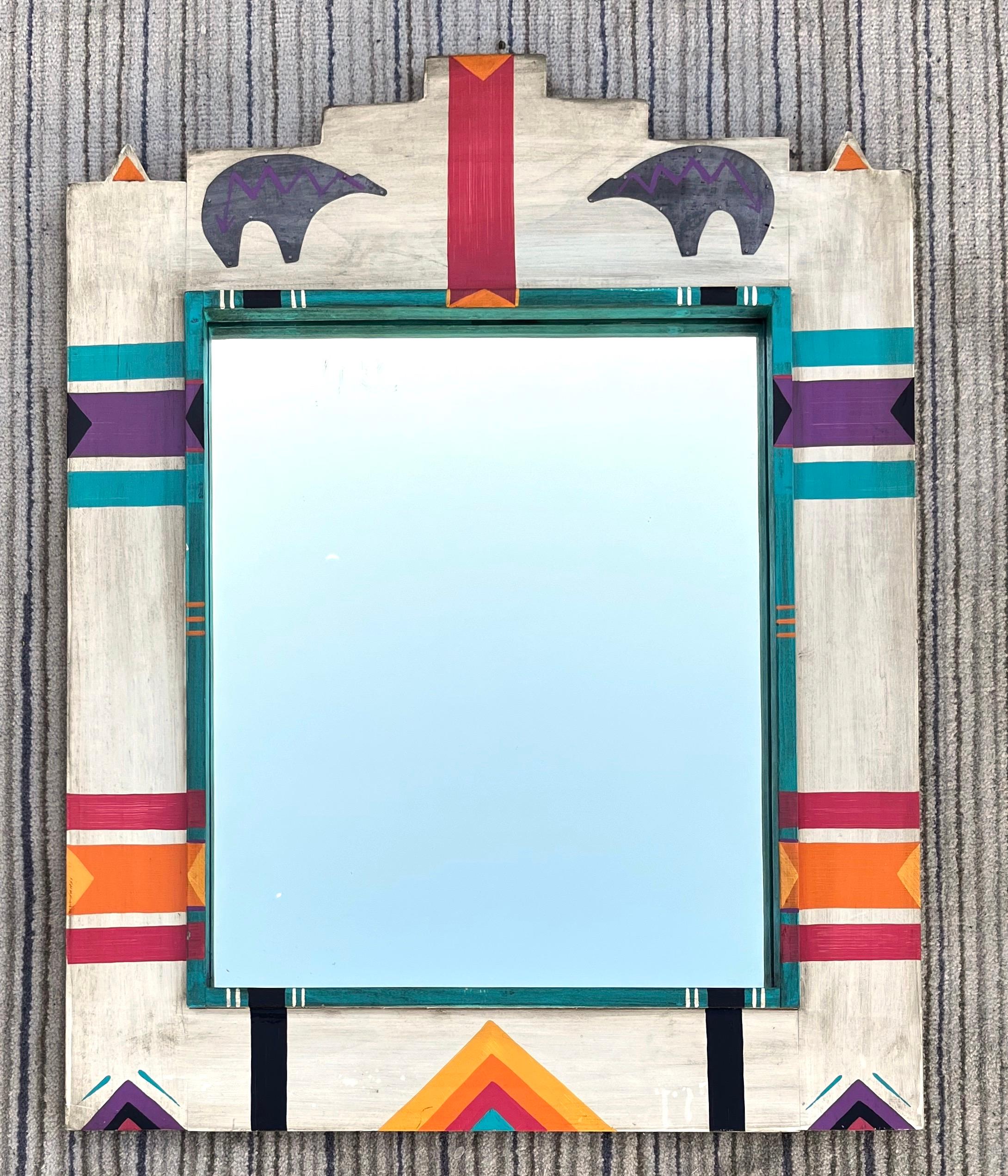 Vintage Mid Size Native American Art Inspired Wall Mirror, circa 1980s For Sale 6