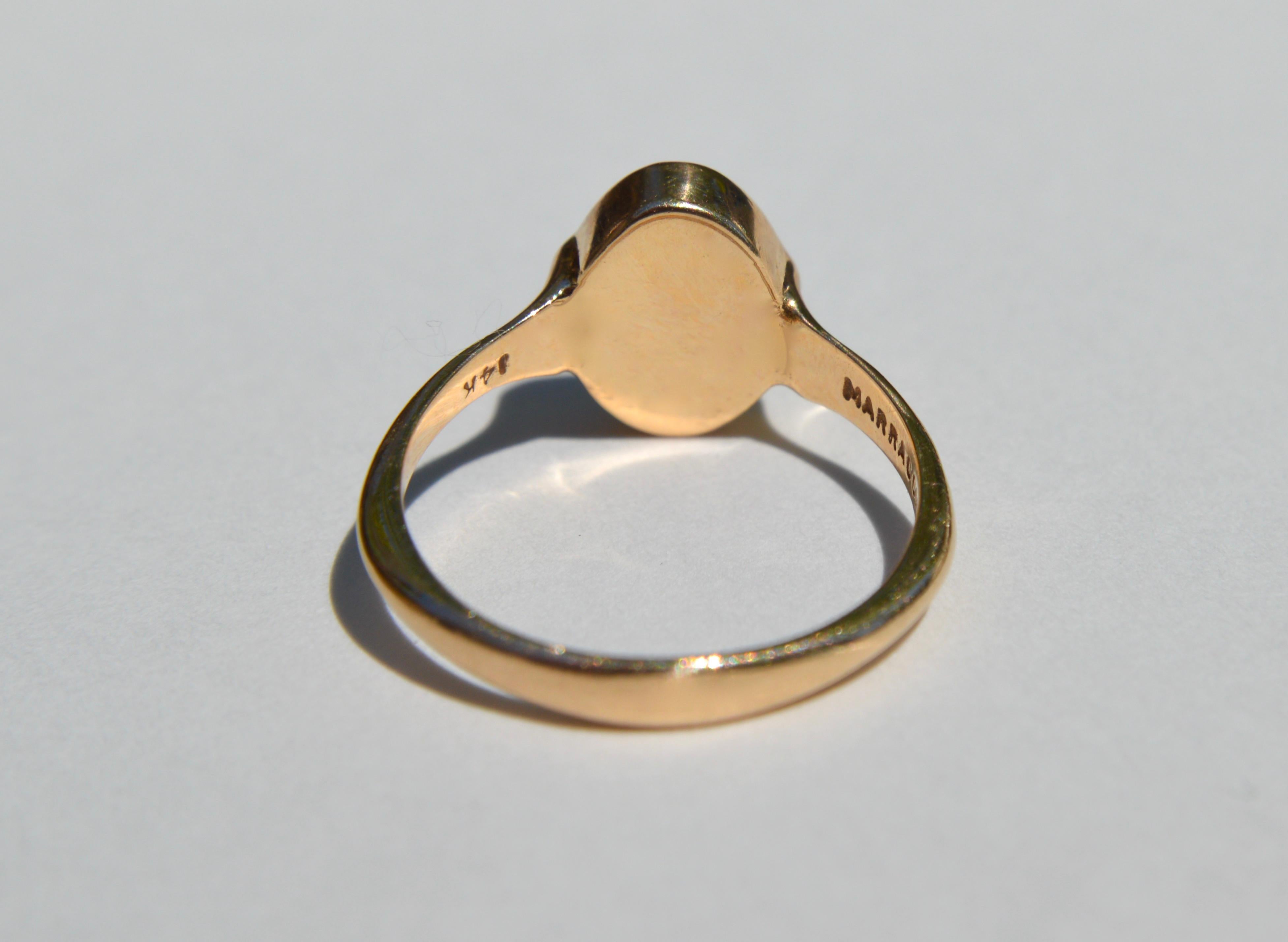 Modernist Vintage Midcentury 14 Karat Gold 1.41 Carat Malachite Signet Ring For Sale