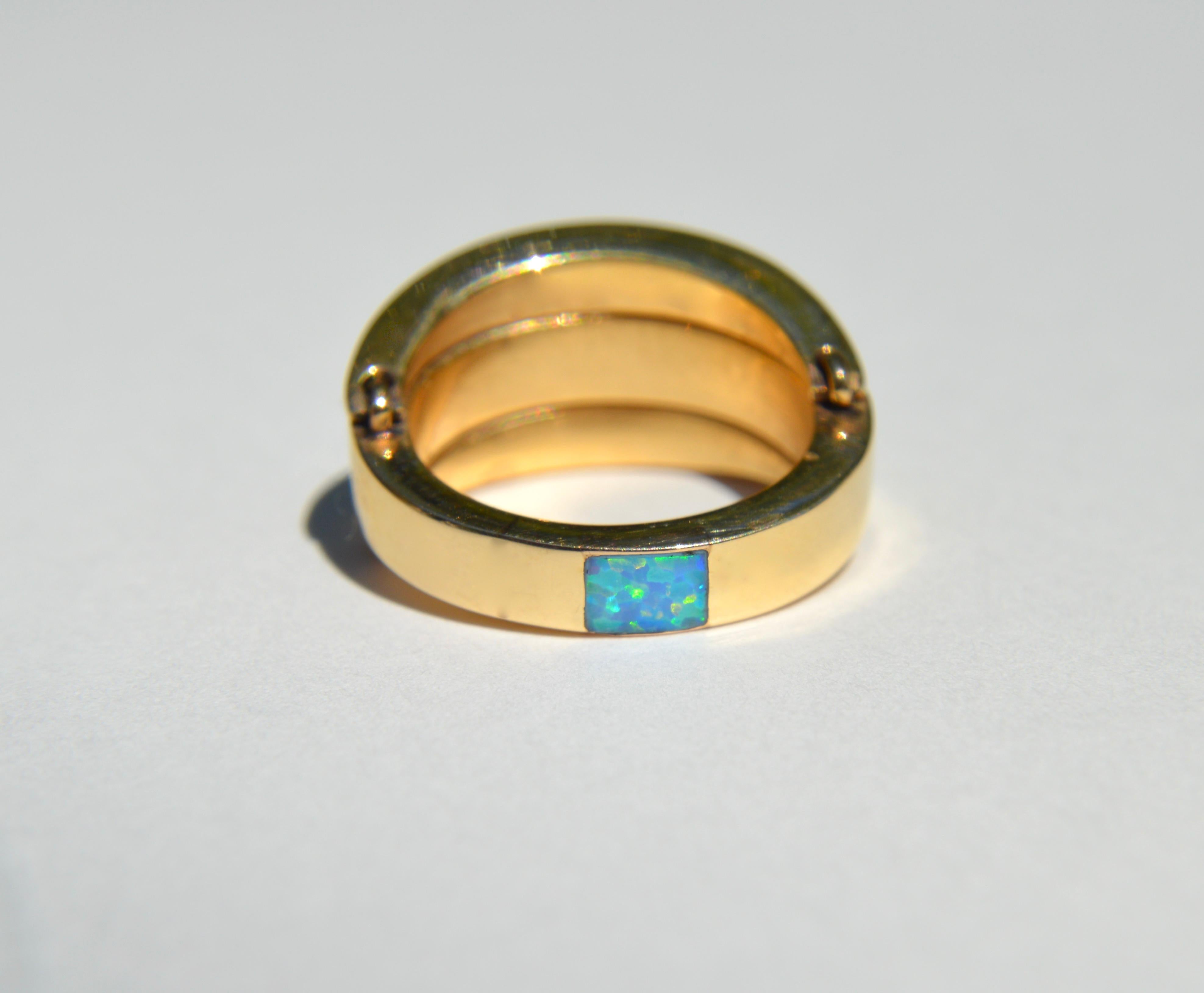 Modernist Vintage Midcentury 14 Karat Gold Australian Opal Inlay Flip Ring