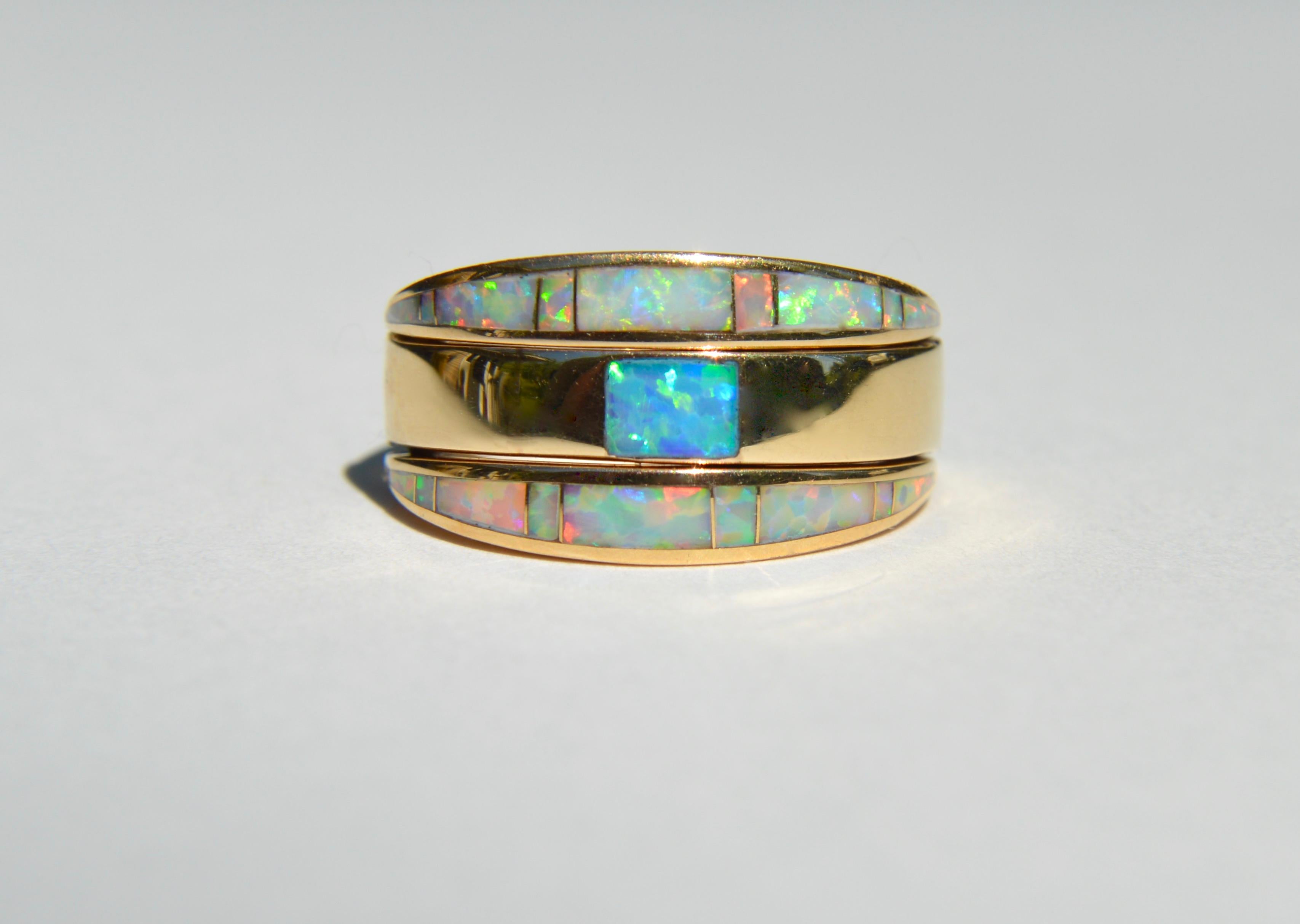 Women's Vintage Midcentury 14 Karat Gold Australian Opal Inlay Flip Ring