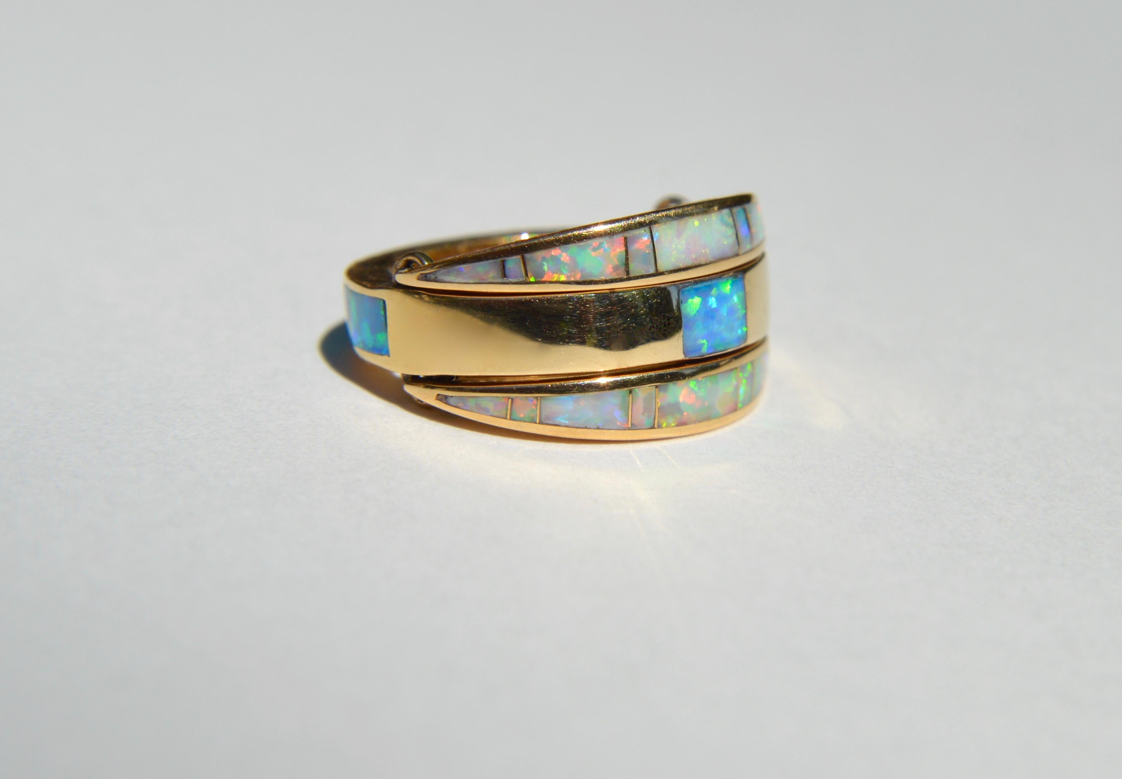Vintage Midcentury 14 Karat Gold Australian Opal Inlay Flip Ring 1