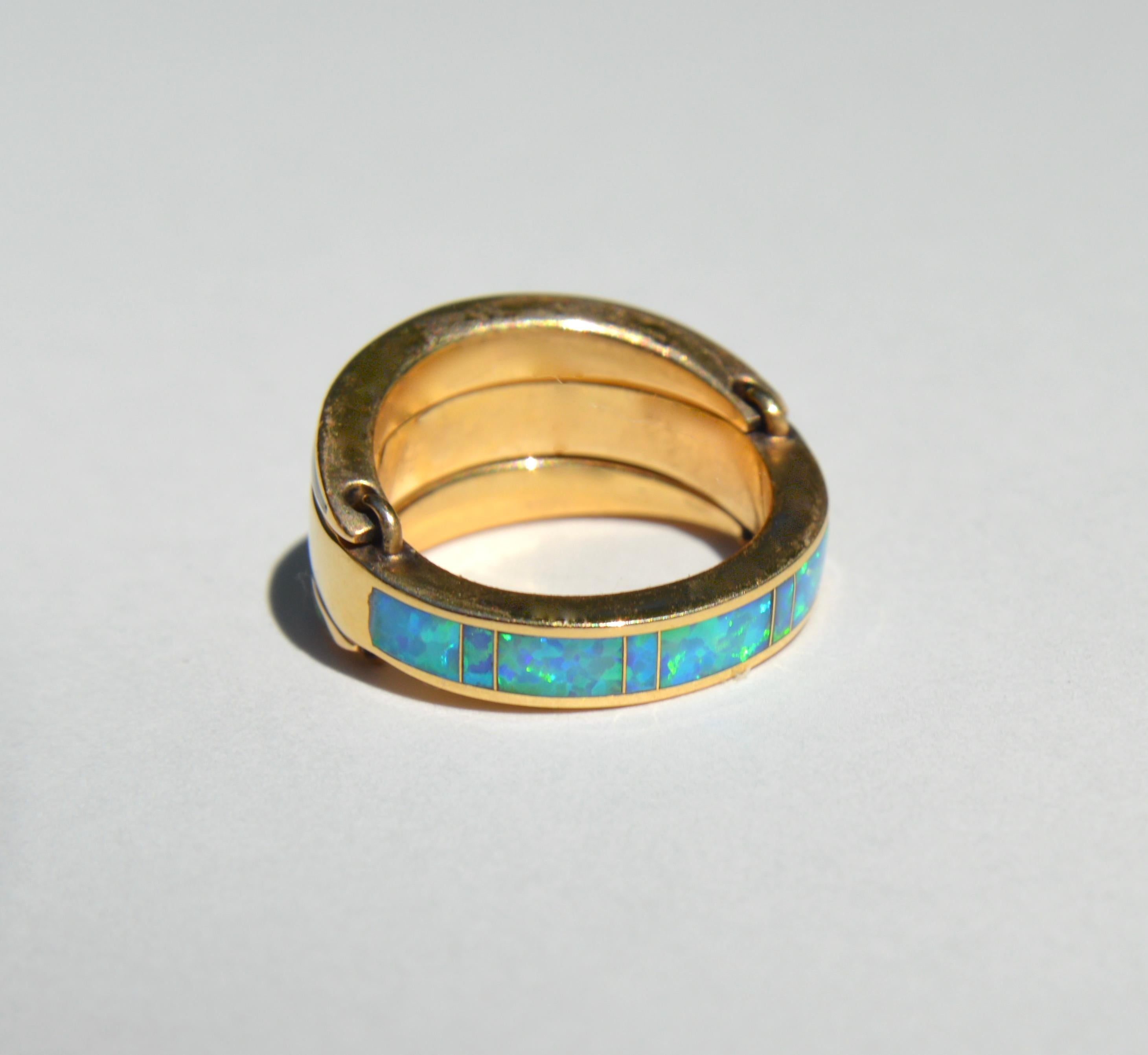 Vintage Midcentury 14 Karat Gold Australian Opal Inlay Flip Ring 3