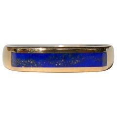 Vintage Midcentury 14 Karat Gold Lapis Lazuli Squared Inlay Band Ring