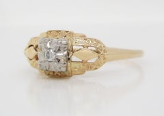 Vintage Mid-Century 14 Karat White and Yellow Gold Diamond Engagement Ring