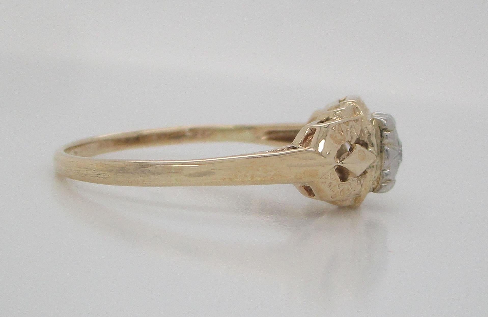 Modernist Vintage Mid-Century 14 Karat White and Yellow Gold Diamond Engagement Ring For Sale