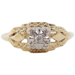 Vintage Midcentury 14 Karat White and Yellow Gold Diamond Engagement Ring