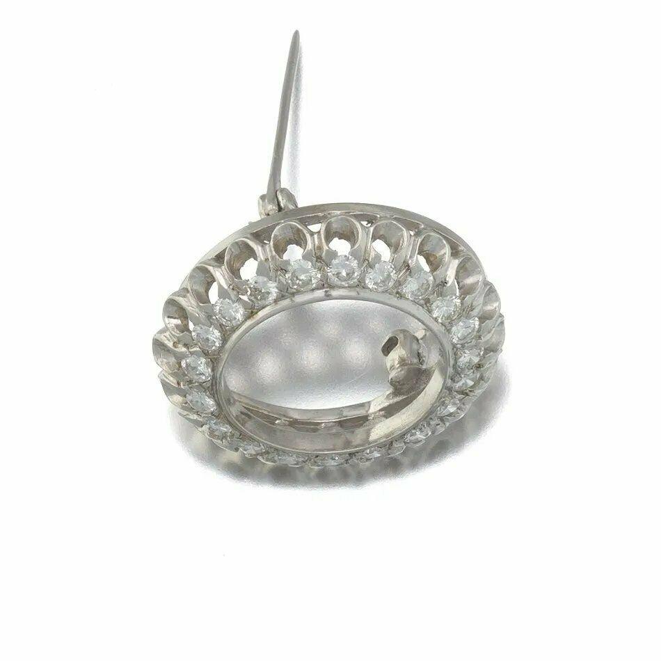 Vintage Midcentury 1950s 1.00 Carat G VS Diamond Circle Pin Brooch Pendant In Excellent Condition For Sale In Shaker Heights, OH