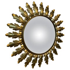 Vintage Midcentury 1950s Belgium Deknudt Patinated Brass Leaf Wall Mirror