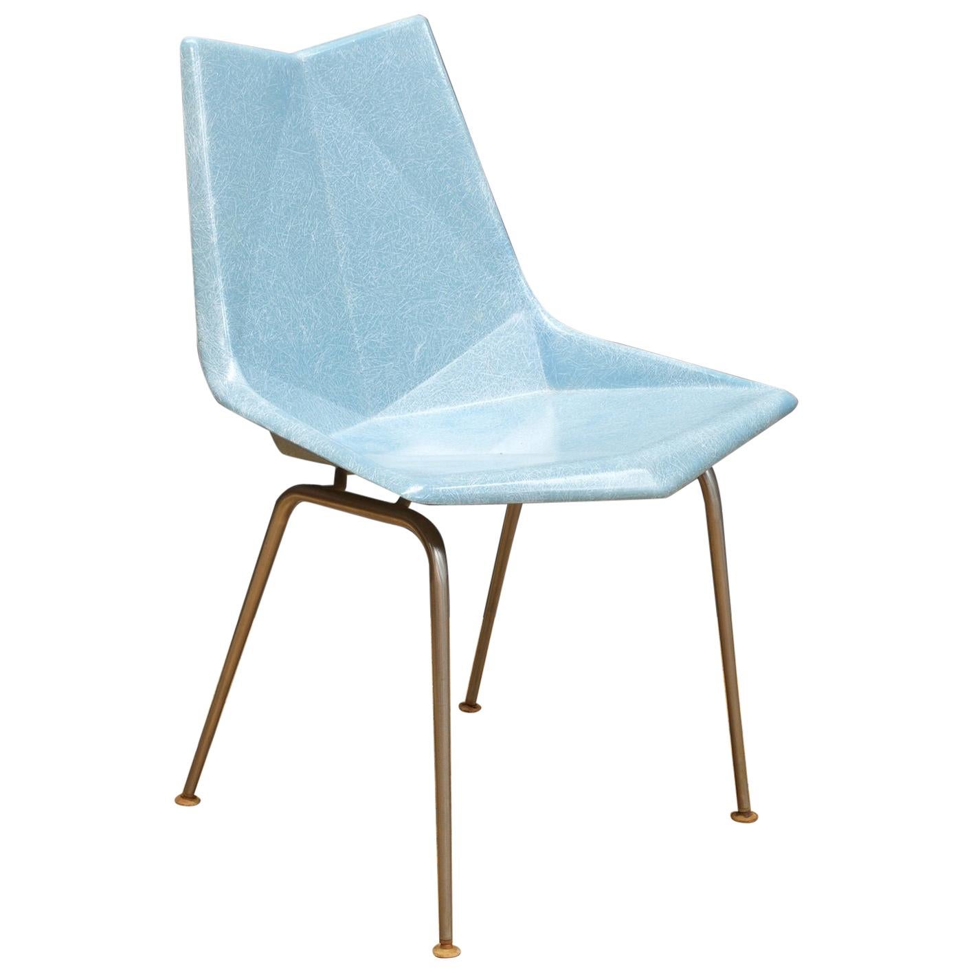 Vintage Midcentury 1960s Paul McCobb Blue Fiberglass Origami Space Age Chair
