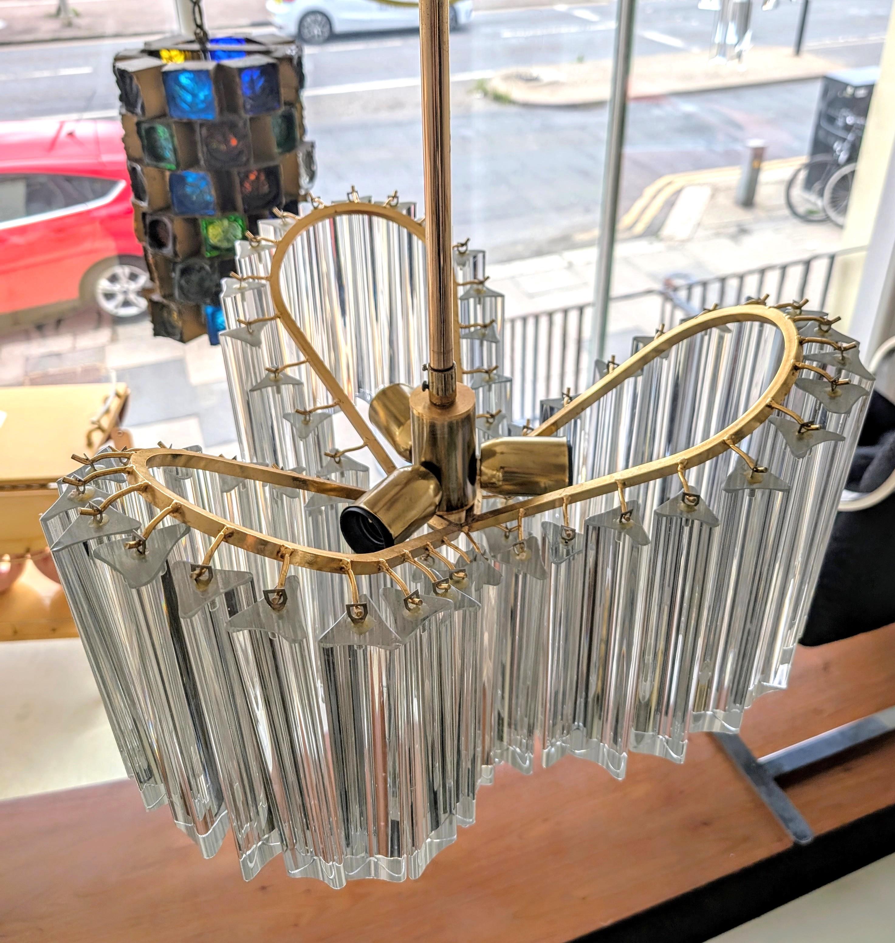 Vintage midcentury 1970s Venini style three-lobed glass rod chandelier For Sale 4