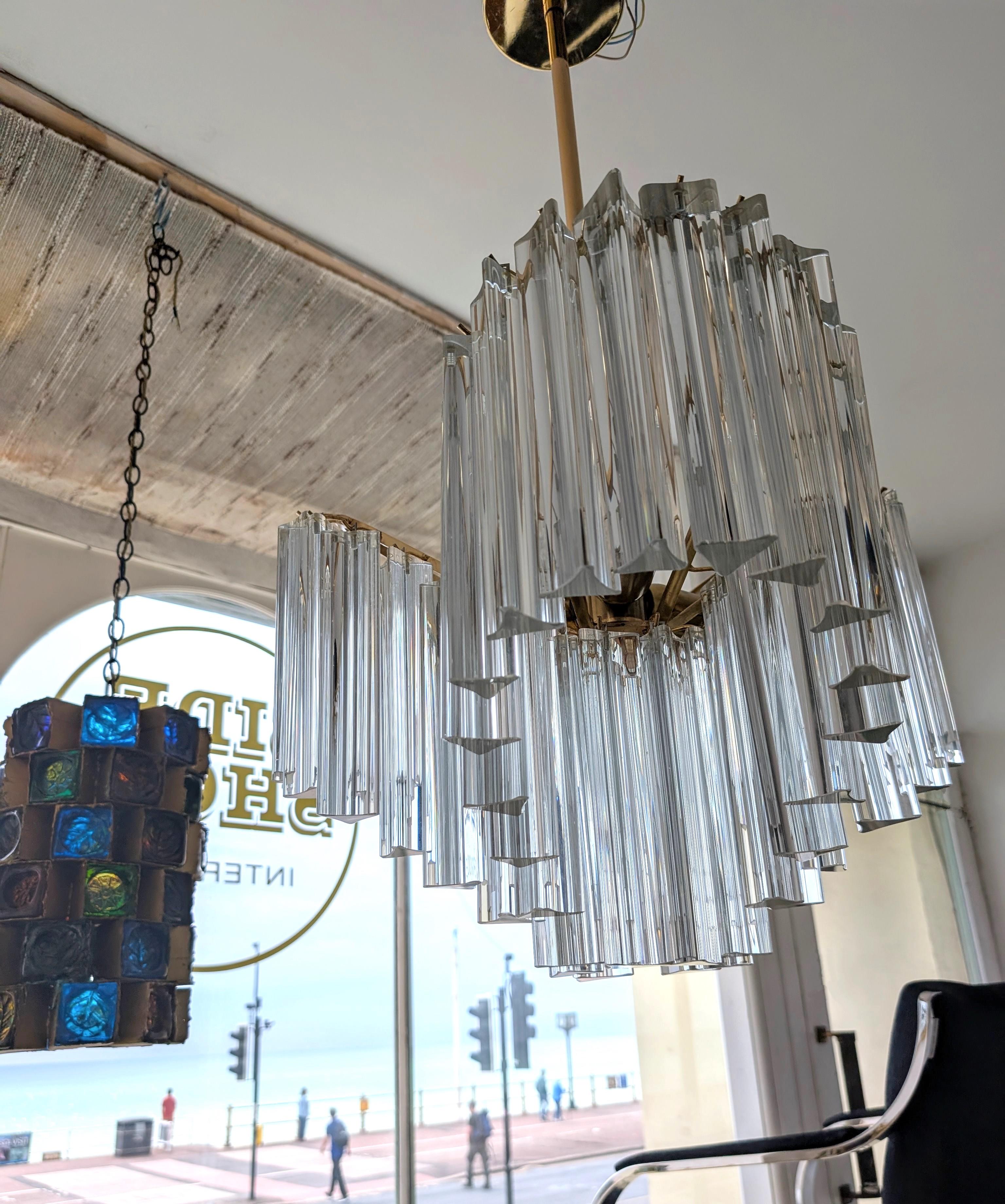 Italian Vintage midcentury 1970s Venini style three-lobed glass rod chandelier For Sale
