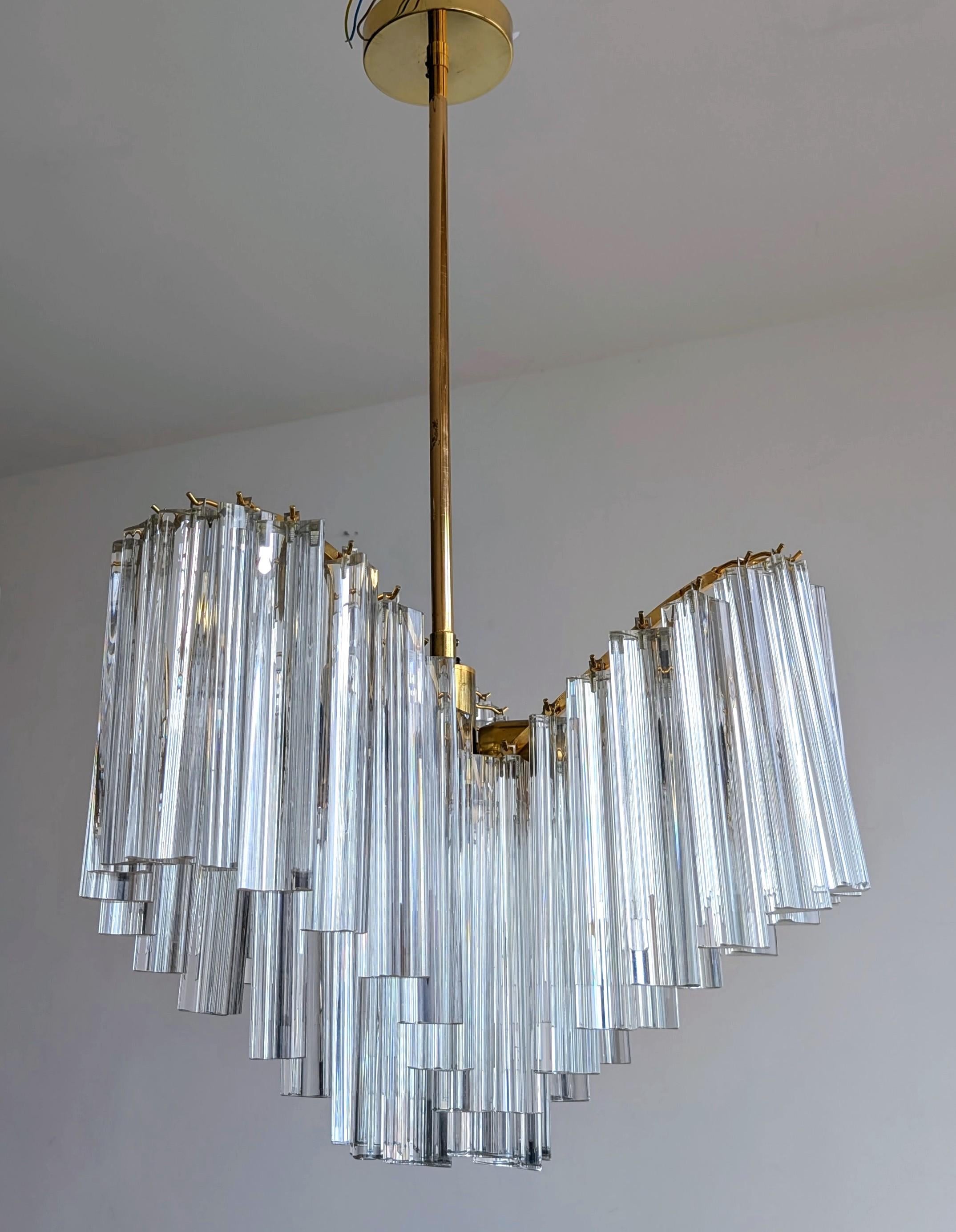 20th Century Vintage midcentury 1970s Venini style three-lobed glass rod chandelier For Sale