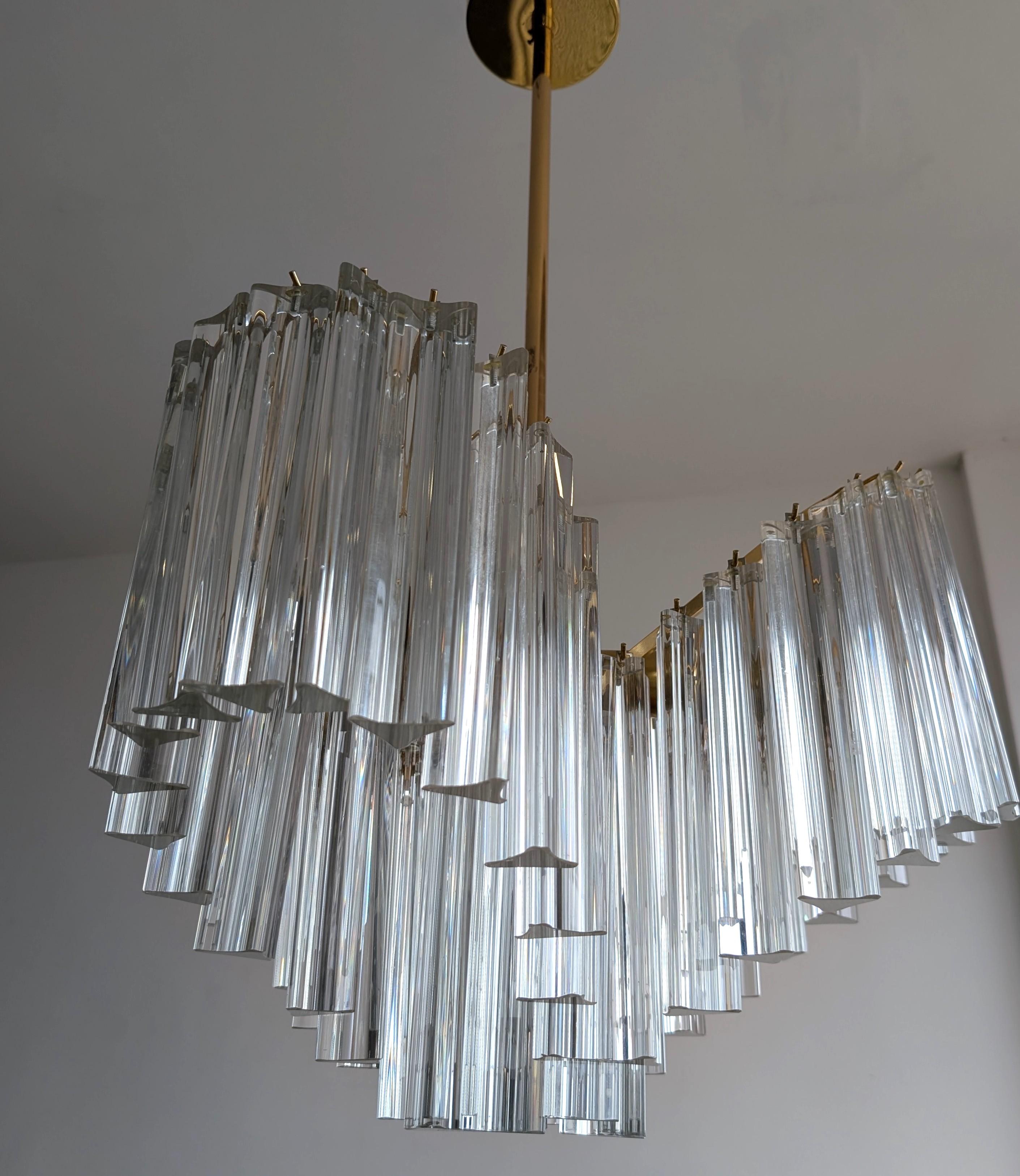 Metal Vintage midcentury 1970s Venini style three-lobed glass rod chandelier For Sale