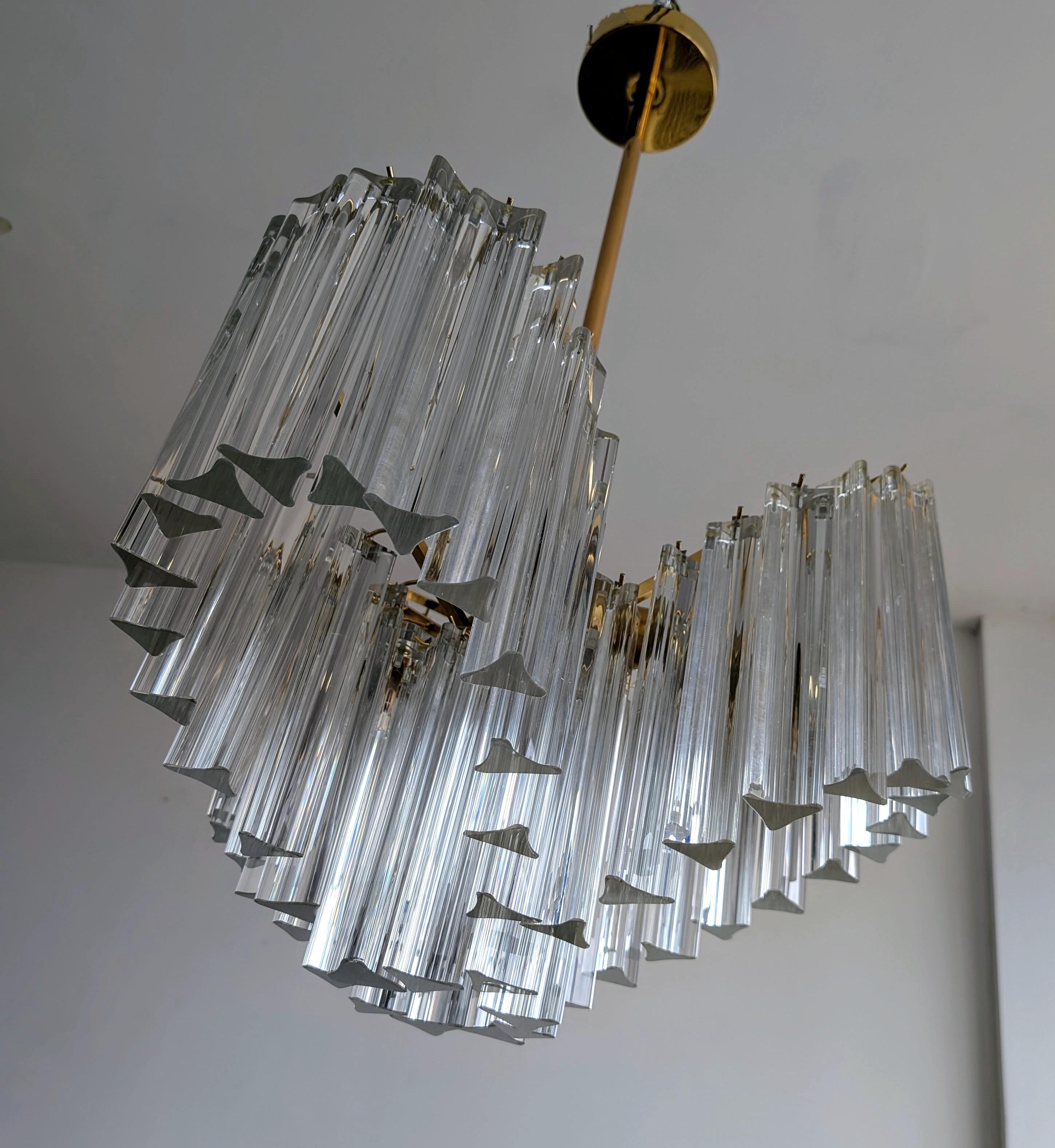 Vintage midcentury 1970s Venini style three-lobed glass rod chandelier For Sale 1