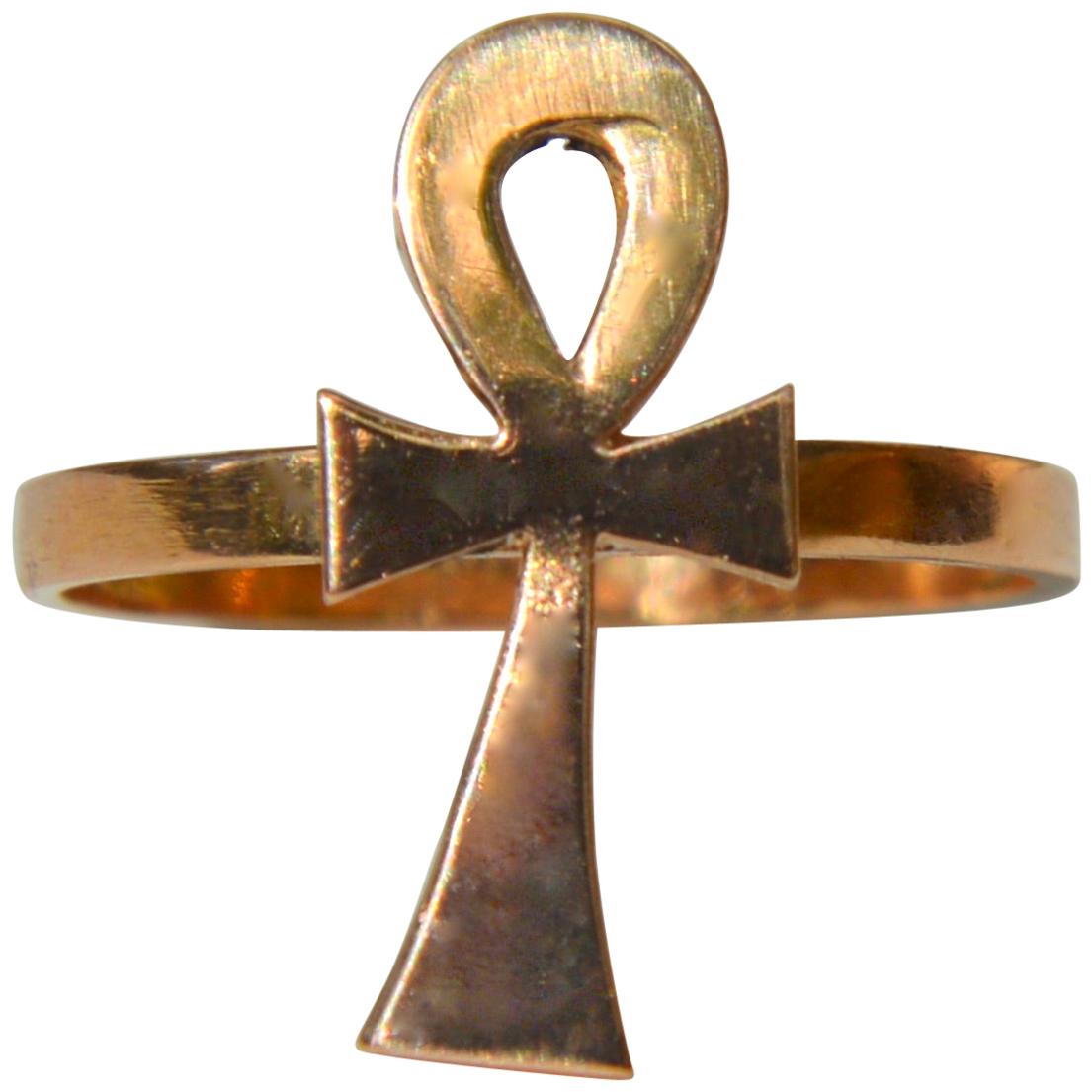 Vintage Midcentury 22 Karat Gold Egyptian Ankh Ring For Sale
