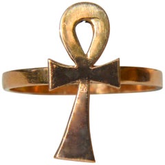 Retro Midcentury 22 Karat Gold Egyptian Ankh Ring