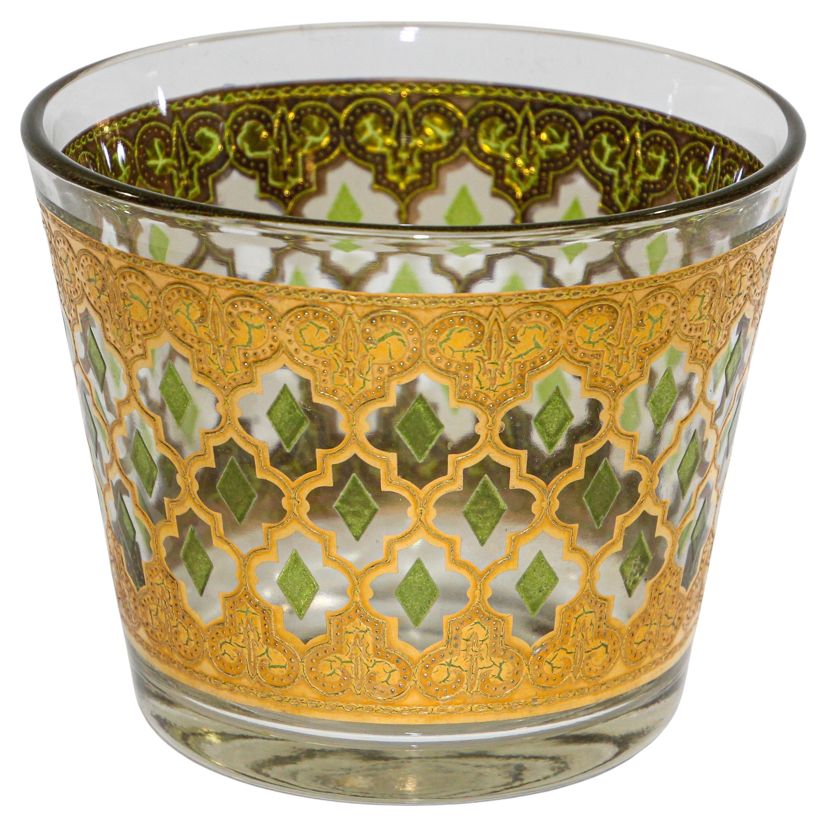 Midcentury Vintage Ice Bucket and Plate by Culver, 22Karat Gold Leaf