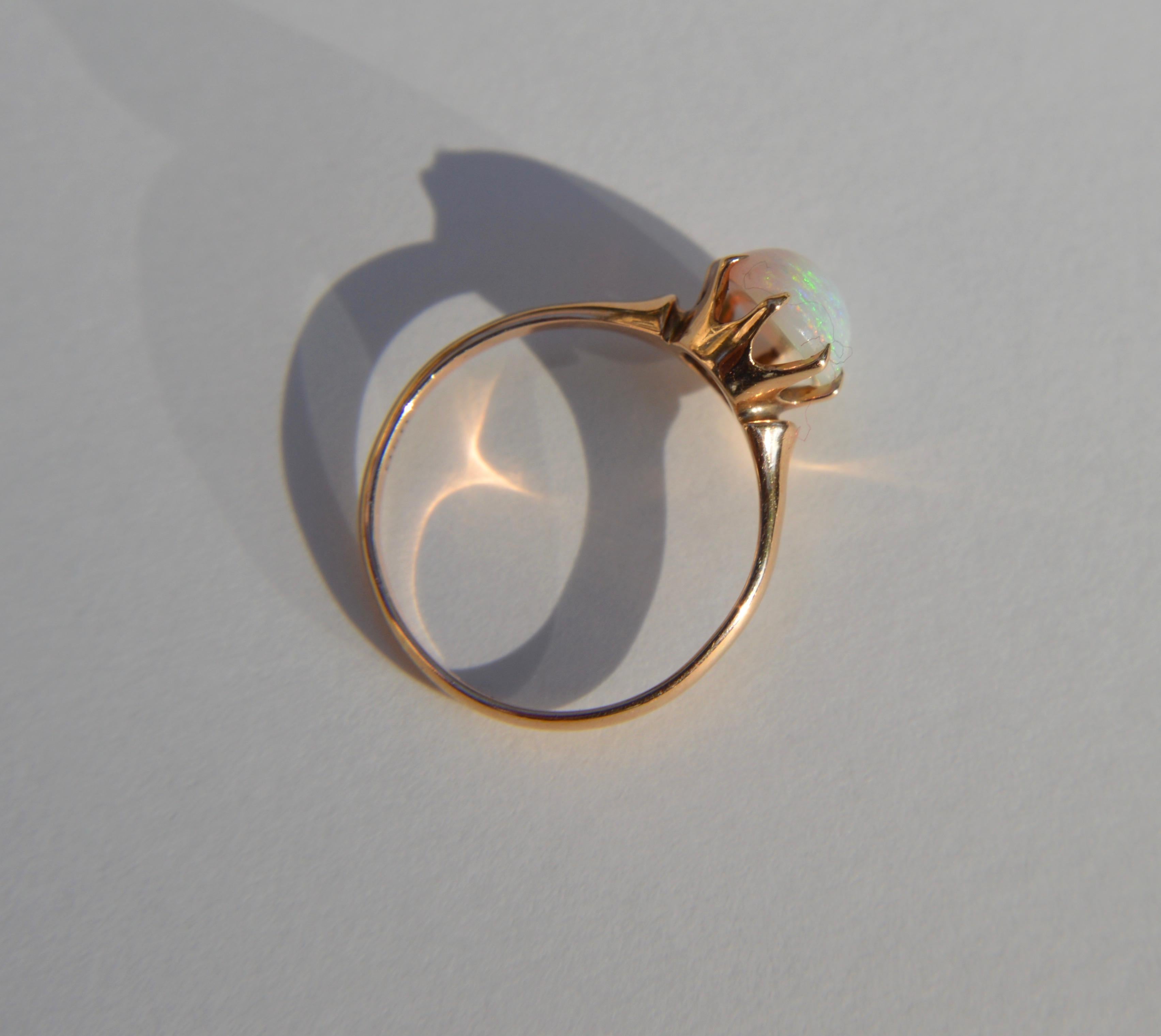 Oval Cut Vintage Midcentury 2.54 Carat Opal Solitaire 10 Karat Rose Gold Ring