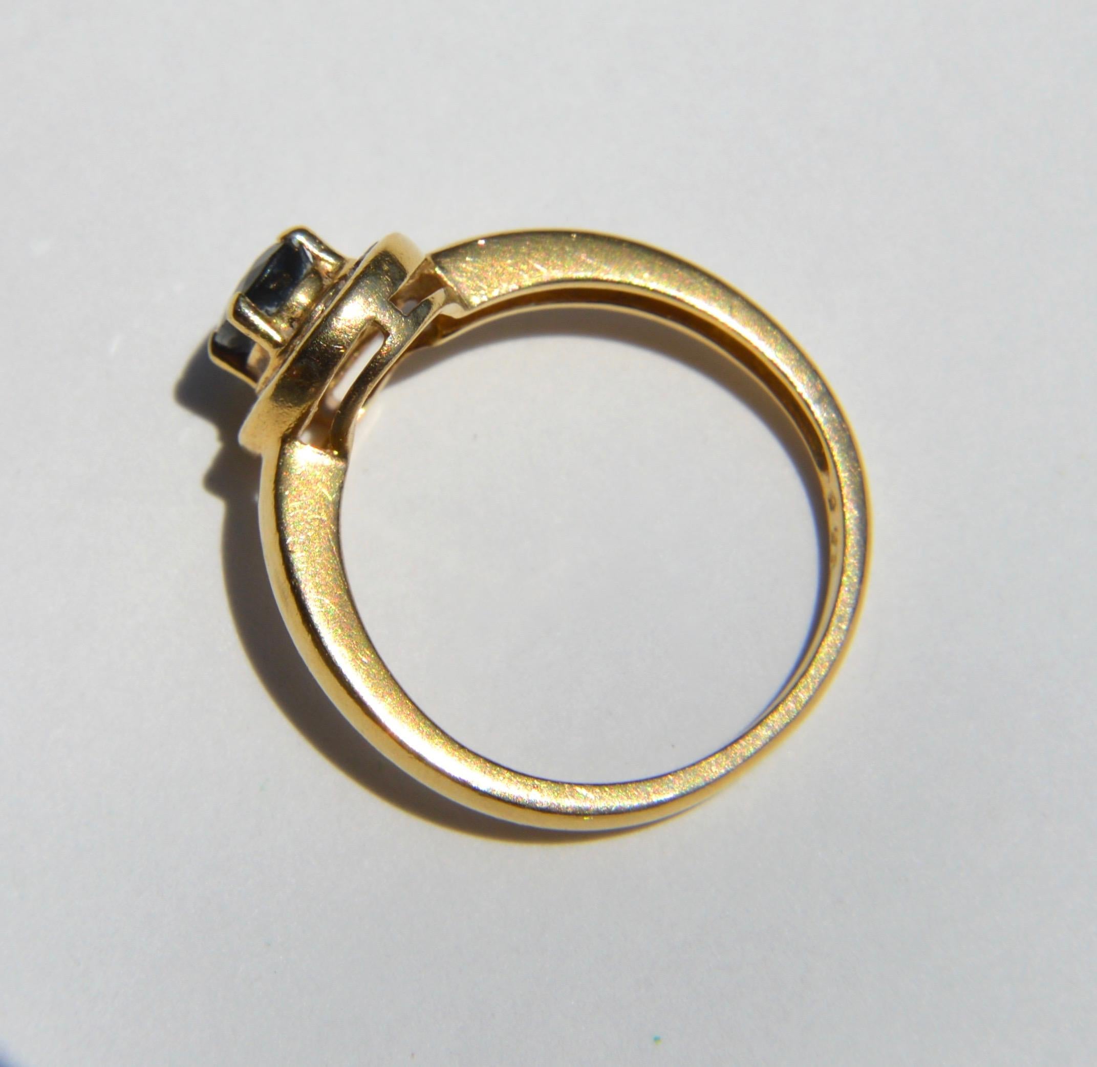 Oval Cut Vintage Midcentury .35 Carat Sapphire Diamond Halo 14 Karat Gold Engagement Ring For Sale